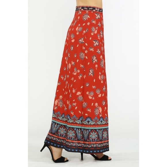 Jealous Tomato Bohemian Maxi Skirt Tie Waist Slit - Picture 3 of 9